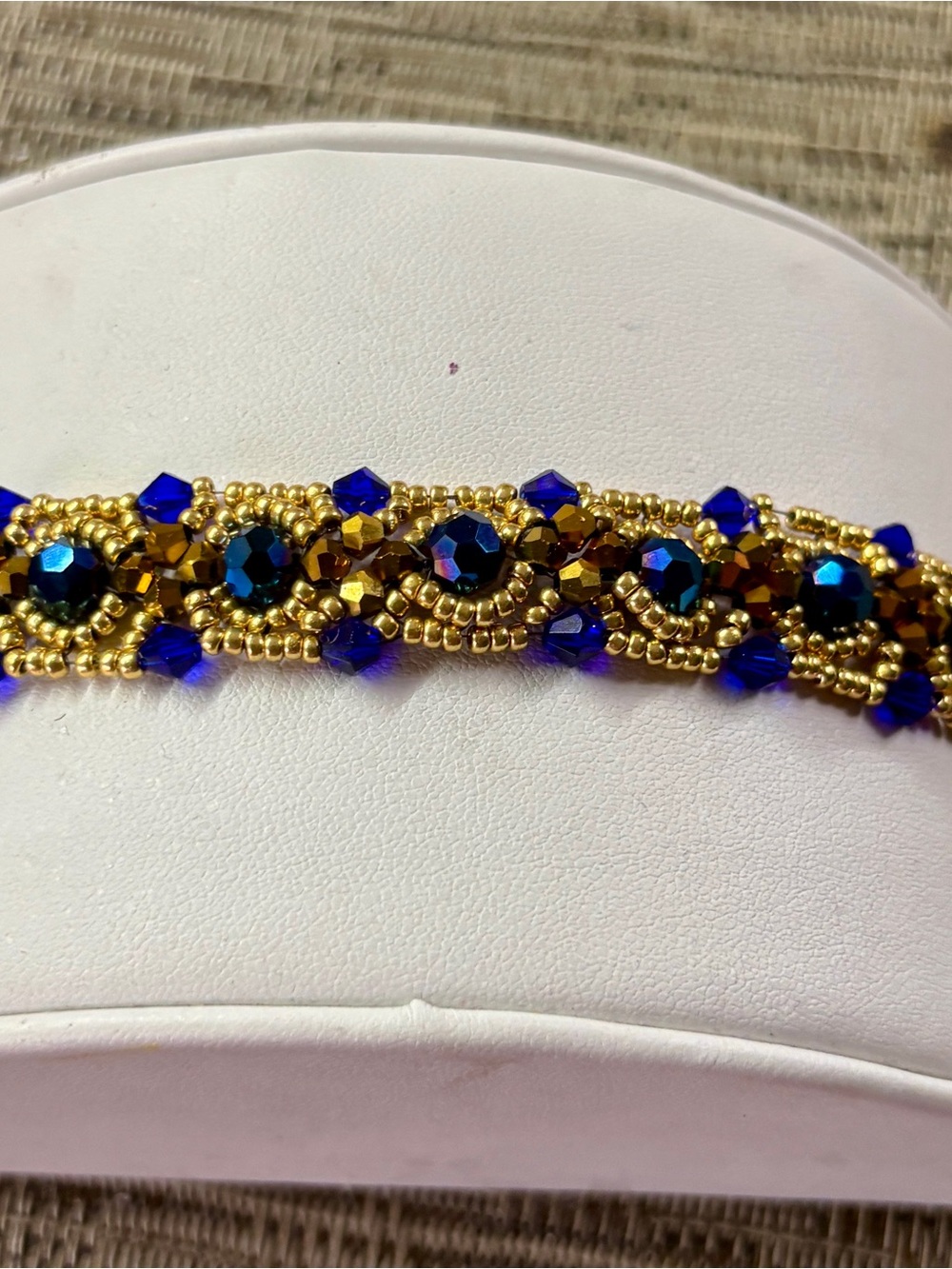 Handmade Gold and Cobalt Blue Crystal Beaded Bracelet - Women Jewelry - Picture 3 of 5